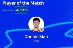 梅开二度，欧冠官方：丹尼斯-曼当选埃因霍温6-2那不勒斯全场最佳